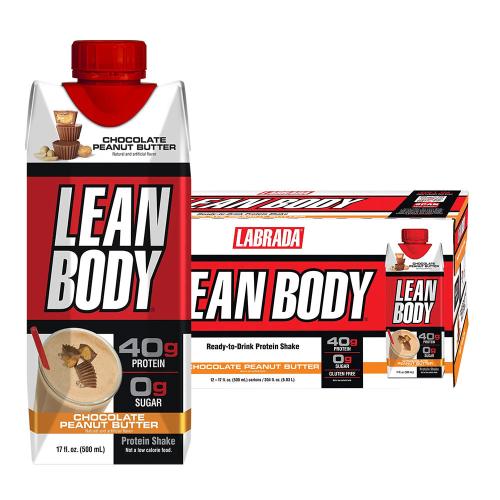 Labrada Lean Body Ready-to-Drink Protein Shake (12 x 500 ml, Mantequilla de Maní con Chocolate)