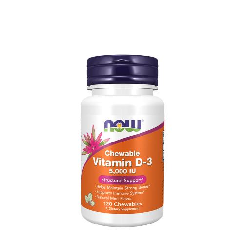 Now Foods Vitamin D-3 5,000 IU (120 Tableta masticable, Aroma Natural de Menta)