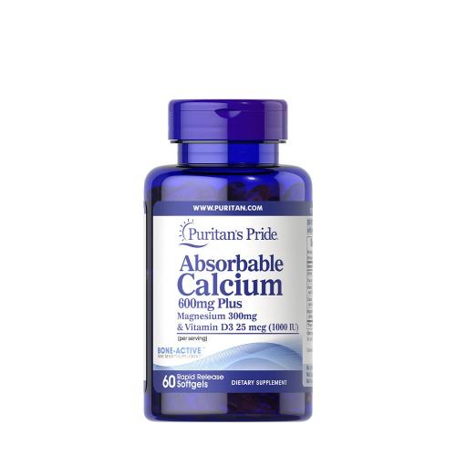 Puritan's Pride Absorbable Calcium 600mg plus Magnesium 300mg & Vitamin D 1000IU (60 Cápsula blanda)