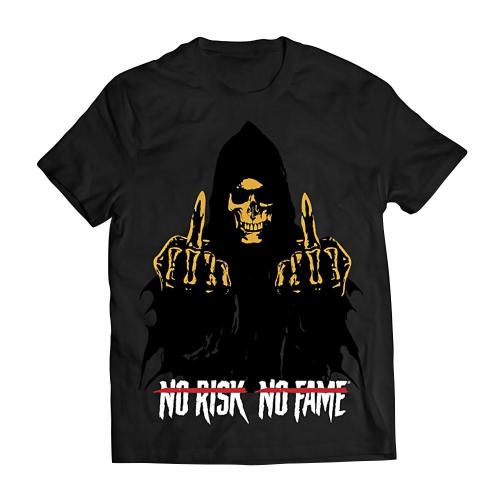 Skull Labs No Risk, No Fame T-Shirt (XXL, Negro / Dorado)